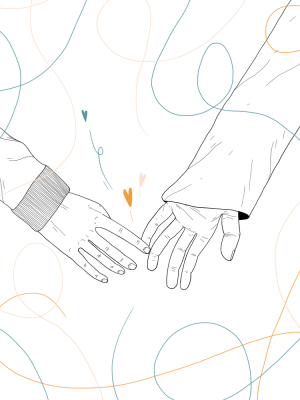 A couple giving hands over wihte background