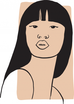 Hand draw outline portrait of asian woman with light beige sample color