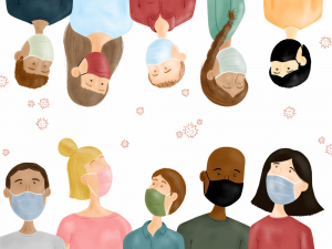 Illustration of multiracial masked people